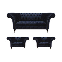 Chesterfield Dunkelblaue SitzmöBel Wohnzimmer Polstercouchen 3Tlg Set