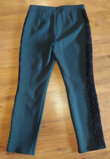 Dolce Gabbana Baroque Pants Dark Green with Black Embroided Flowers Virgin Wool