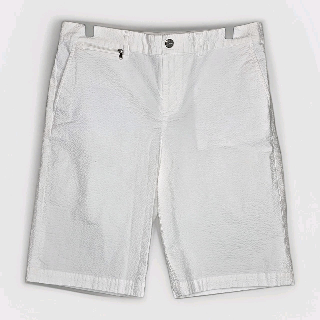 RALPH LAUREN ACTIVE Sz 10 Coastal White Golf Bermuda Shorts Seersucker Pebble