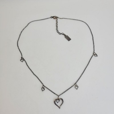 Vintage Baroni Designs Sterling Silver Open Heart Pendant Charm Station Necklace