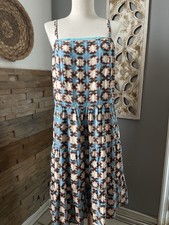 Loft blue floral, tiered dress, smocked, adjustable straps, lined, cottagecore