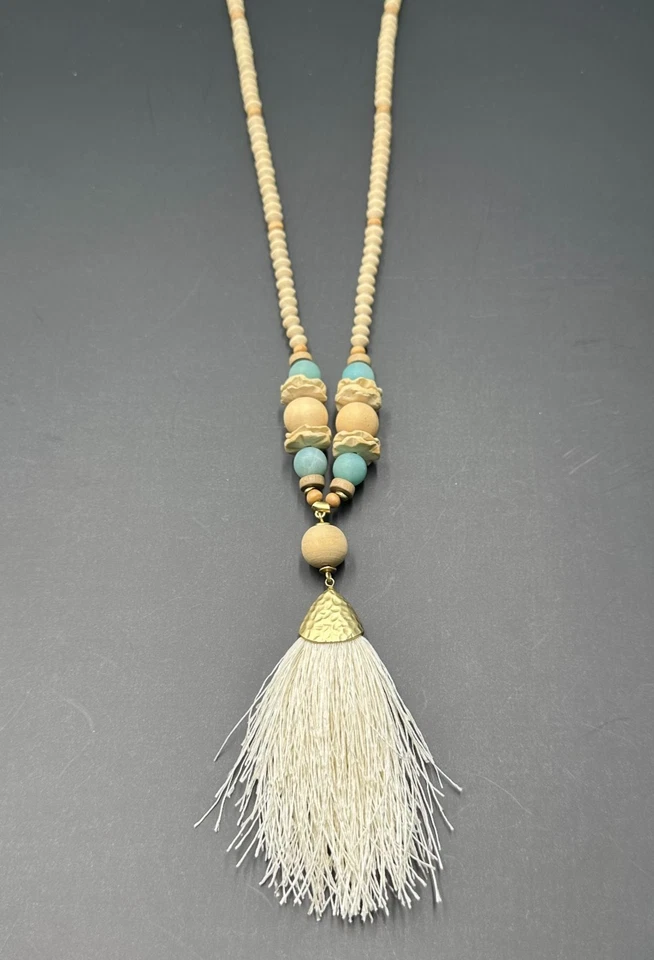 Ожерелье Spartina 449 золотистые деревянные бусины акценты длинные кисточки подвеска 36 дюймов - Изображение 4 из 4