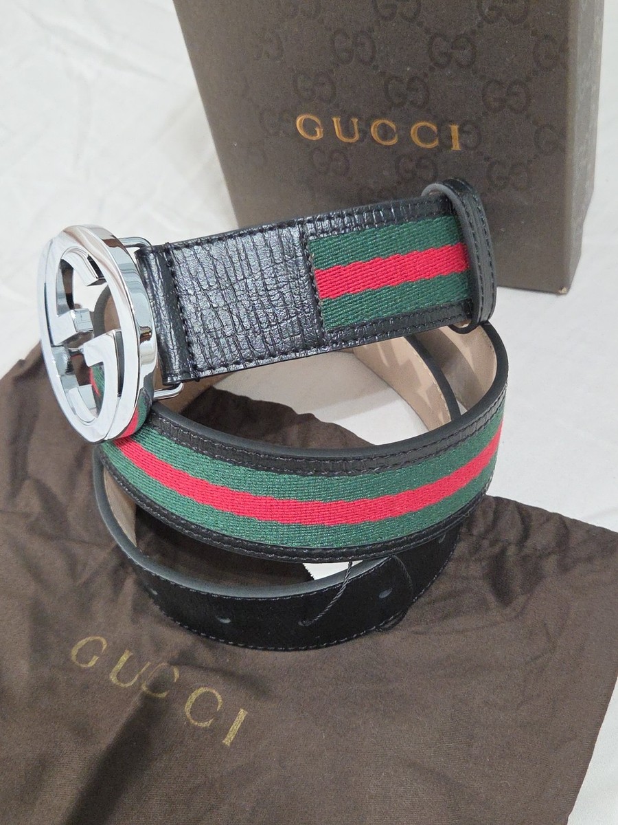 Gucci Ladies/Mens Red & Green Stripe Leather-Trim Belt with Silver GG Buckle s-l400.jpg main image 3