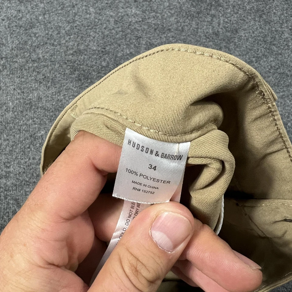 Pantalones Cortos Hudson & Barrow Para Hombres 34 Caqui Frente Plano Poliéster Informal Golf Clásico Foto 3 de 4