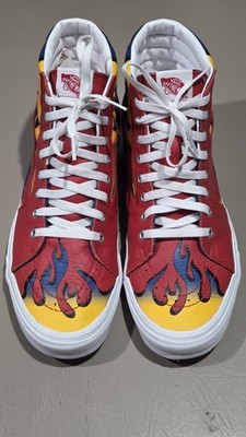 Vans Men's Sk8-Hi Racer Multi-color Flame Leather/Canvas Hi-Top Sneakers Sz 11