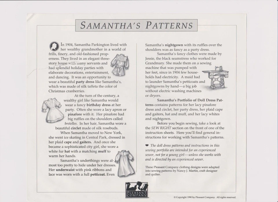 American Girl Doll Samantha Clothing Sewing Reprod. Pattern OOP Pleasant Company - Image 2 of 4