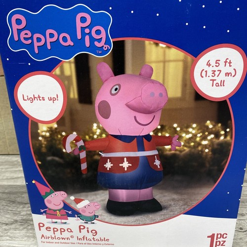 Gemmy Peppa Pig im Weihnachtsoutfit 4,5 Fuß groß aufblasbar luftgeblasen - leuchtet - Bild 1 von 8