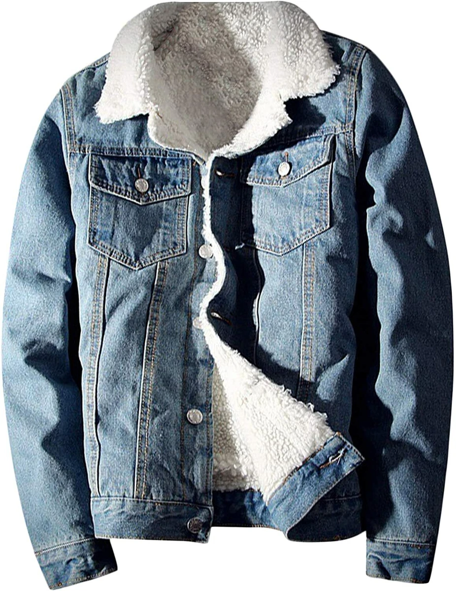 Winter Warm Denim Jacket Fleece Lined Jean Coat Fur Lapel Collar Trucker Jacket  For Men | Fruugo NO