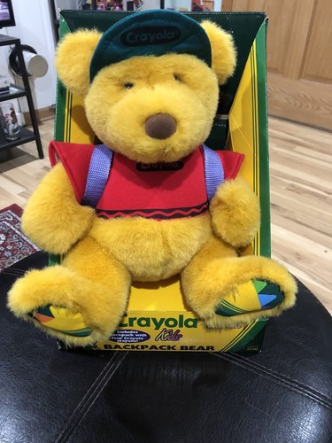 Vintage 90er Crayola Kinder Rucksack Bär 10 Zoll Stofftier Plüsch mit Box - Bild 1 von 9