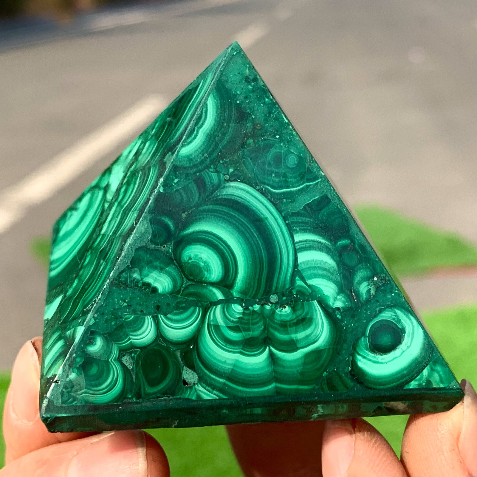 Natural Malachite Pyramid Stone for Chakra Healing & Energy Healing  