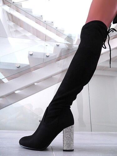 Mellisa Original Cristales Tacones Altos OTK Botas por encima de la rodilla N... - Imagen 5 de 8