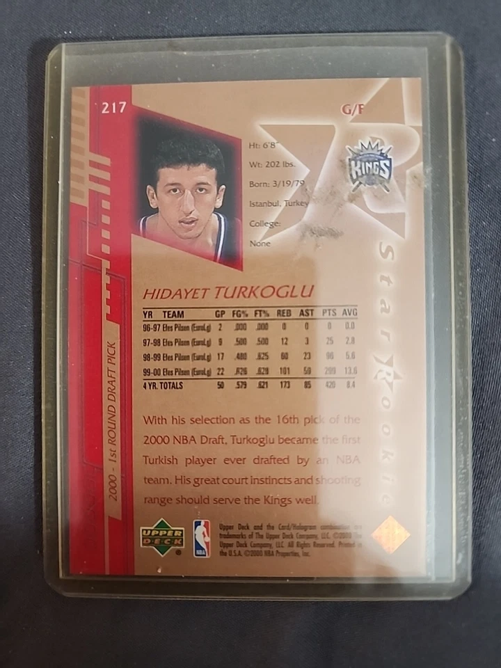 2000-01 HIDAYET HEDO TURKOGLU UPPER DECK ROOKIE RC #217 ORLANDO TURKEY - Image 3 of 4