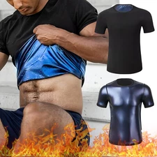 Men's Sauna Shirt Heat Trapping Sweat Suit, Gym T-Shirt Workout Tank Top Trimmer