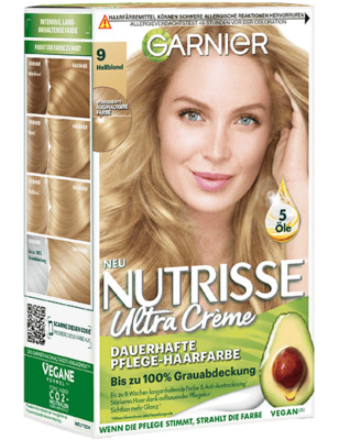   Garnier Nutrisse Ultra Creme 9 Hellblond Haarfarbe Pflege 100% Graubabdeckung 