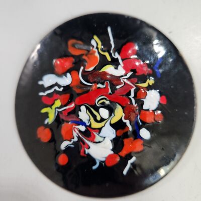 LG Copper Enamel Brooch Pin Modernist Abstract Retro Artist Made Statement + Box
