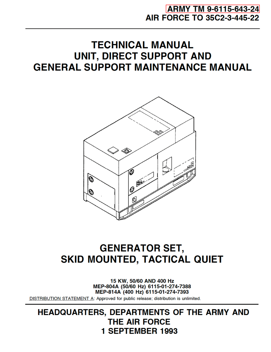 373 pg. TACTICAL QUIET GENERATOR SET MEP-804A 814A Maintenance