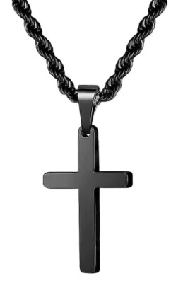 Schlichte Elegante Kreuzkette Edelstahl Schwarz Jesus Kette mit Kreuz Christus