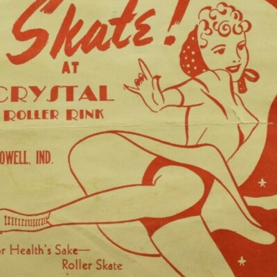 1930-50's Crystal Lowell, Ind. Roller Skating Label Vintage B9