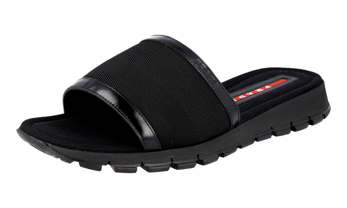 Prada Black Leather Slides Sz. 7 PRADA Leather Band Sandals Slides - 2X3002 - Black - NEW  main image 2