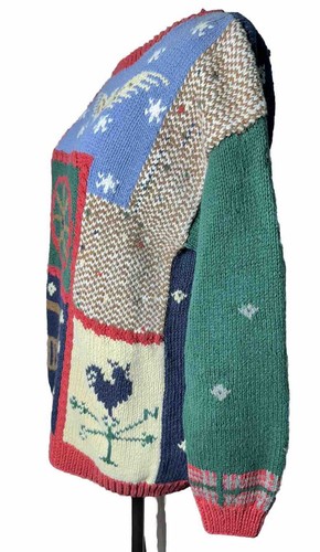 Vintage 90’s Hand Knit Embroidered Americana Sweater Folk Country Core Sz M SKYR - Picture 3 of 22