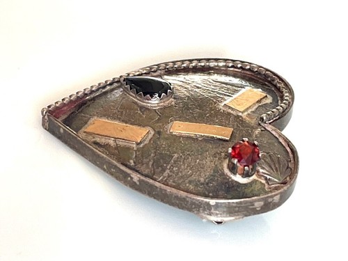 ARTIST SIGNED 925 STERLING SILVER AND GOLD MULTIGEM HEART BROOCH - 第 5/8 張圖片