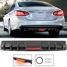 For Nissan Altima Carbon Fiber Rear Bumper Diffuser Lip Red LED Tail Brake Light