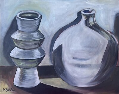 Still Life Round Vase, thin vase original painting by Melissa Bollen still life