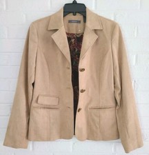 Suede Vintage Liz Claiborne 90's Tan Blazer Jacket Lined Front Buttons Size 6
