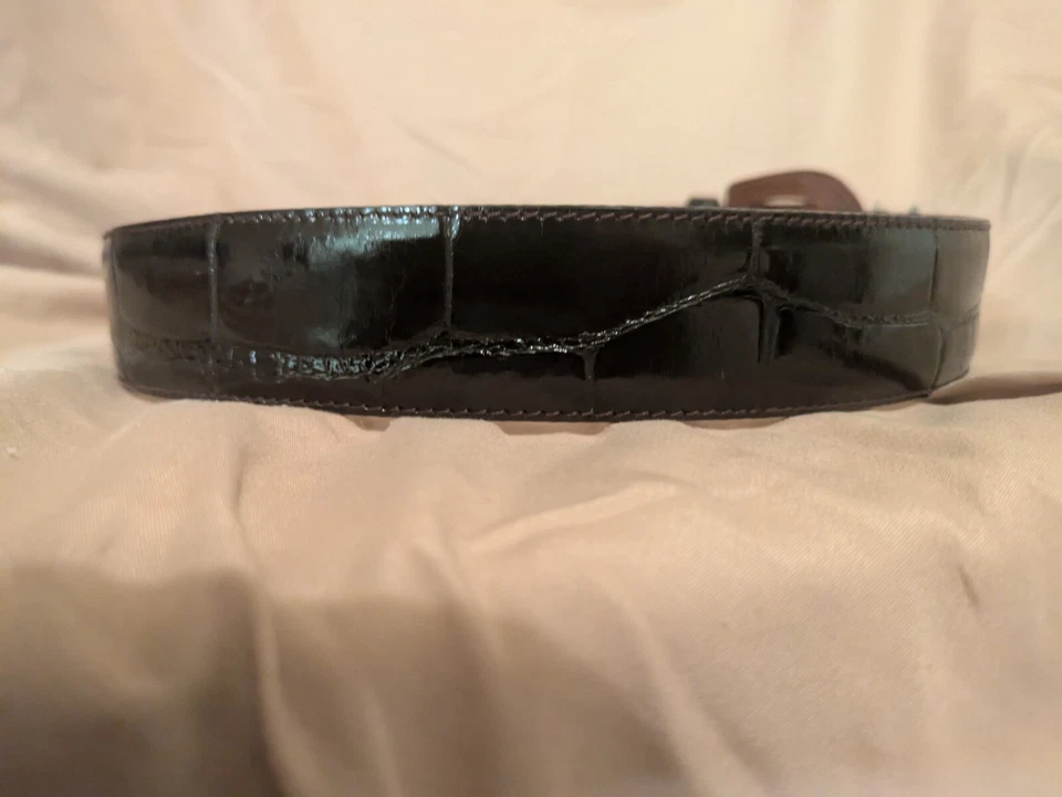 Cinto de jacaré americano genuíno vintage RALPH LAUREN preto Itália #2041  - Imagem 4 de 4