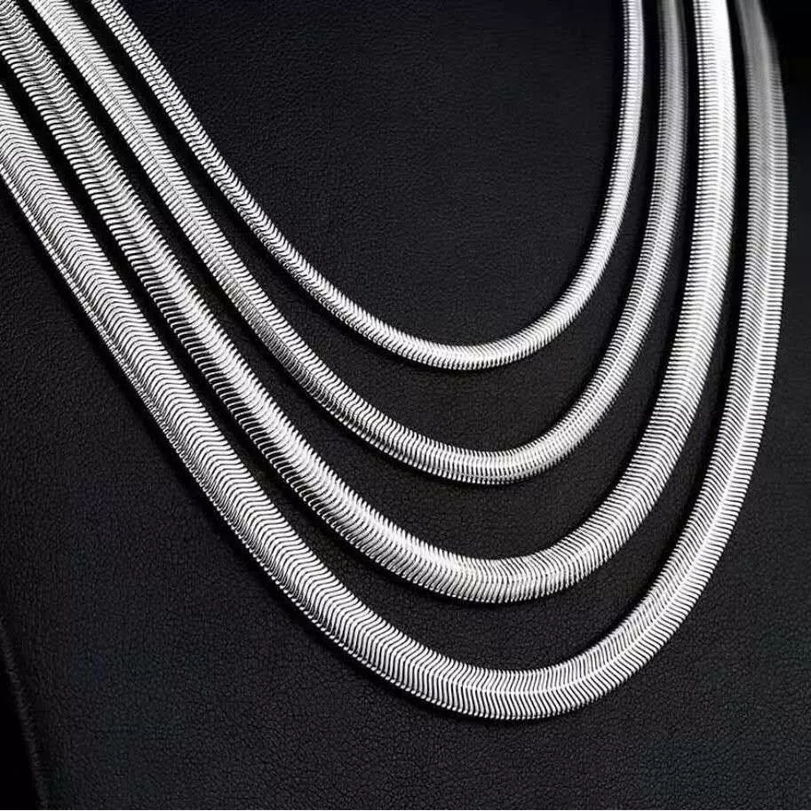 1.6-8mm Real Stainless Steel Silver Flat Snake Chain Necklace Women Men  18-36