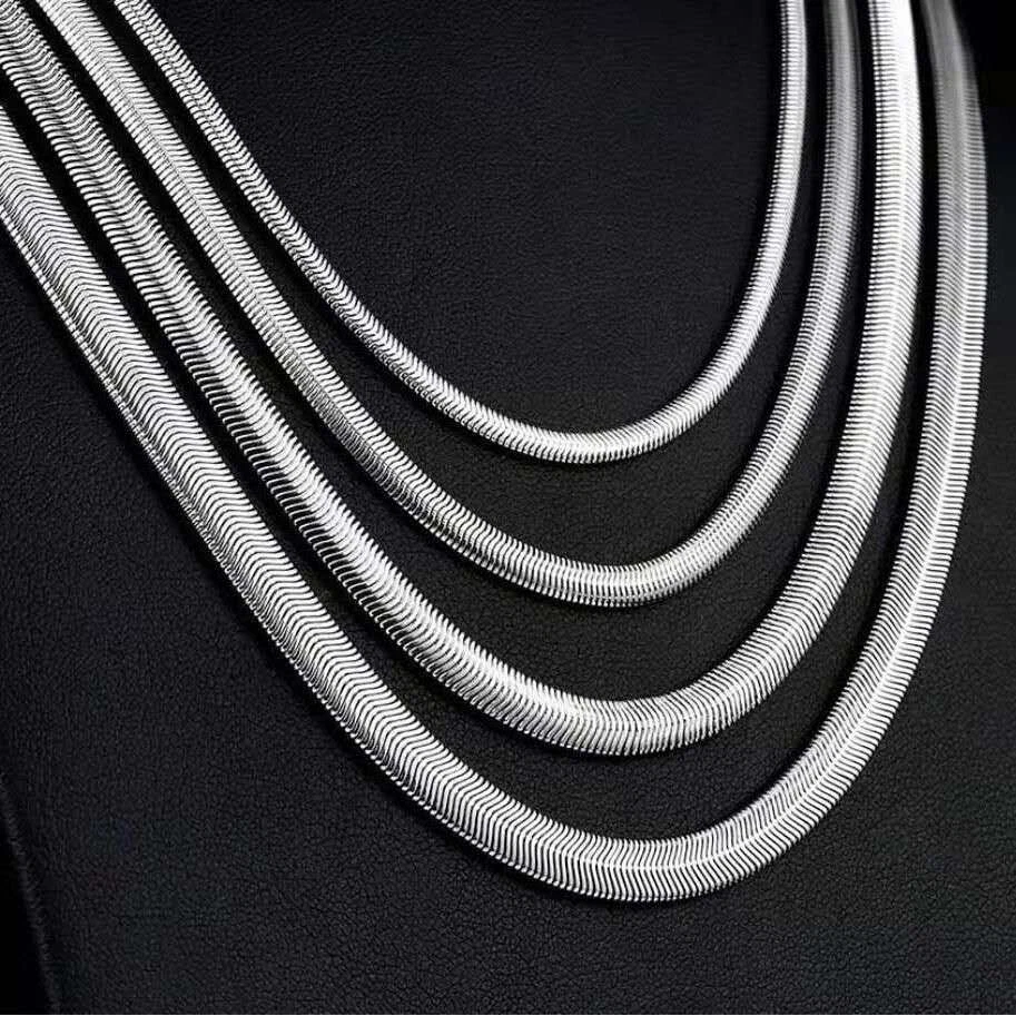 1.6-8mm Real Stainless Steel Silver Flat Snake Chain Necklace Women Men 18-36'' - product detail image 1