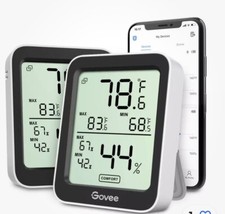 Govee Indoor Hygrometer Thermometer 2 Pack Bluetooth Humidity Black W/ Batteries