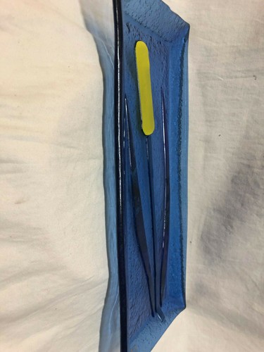 DORIS BLUE CATTAIL FLORAL ART GLASS RECTANGULAR PLATTER 13 1/8" SIGNED - Picture 3 of 5