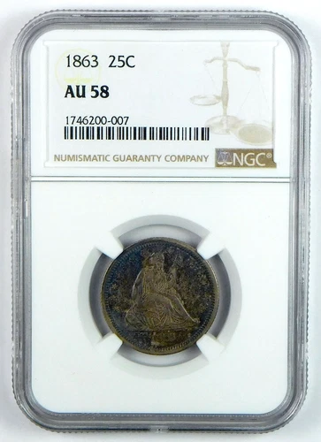 1863 Seated Liberty Quarter - NGC AU 58 - Dark Obverse