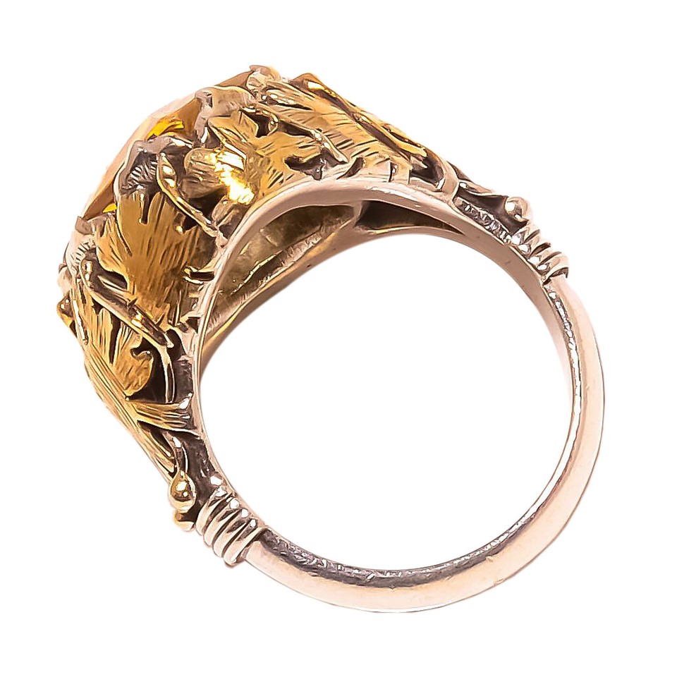 Aaa Quality Citrine Gold Plated Solid 925 Sterling Silver Ring s.7 SR