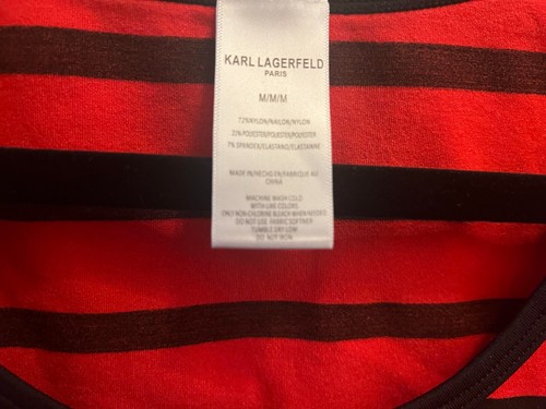 KARL LAGERFELD PARIS Stretchy Short Sleeve Top Red & Black Size Medium Slimfit - Picture 3 of 3