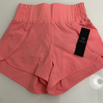 Mono B Women's High Waisted Stretch Split Shorts Built in liner Pink Small NWT