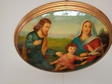 Quadro capezzale sacra famiglia barocco dipinto olio Su medaglione oro 40x50 CM