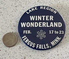 Fergus Falls Minnesota Winter Wonderland Lake Region Pinback Button #47920