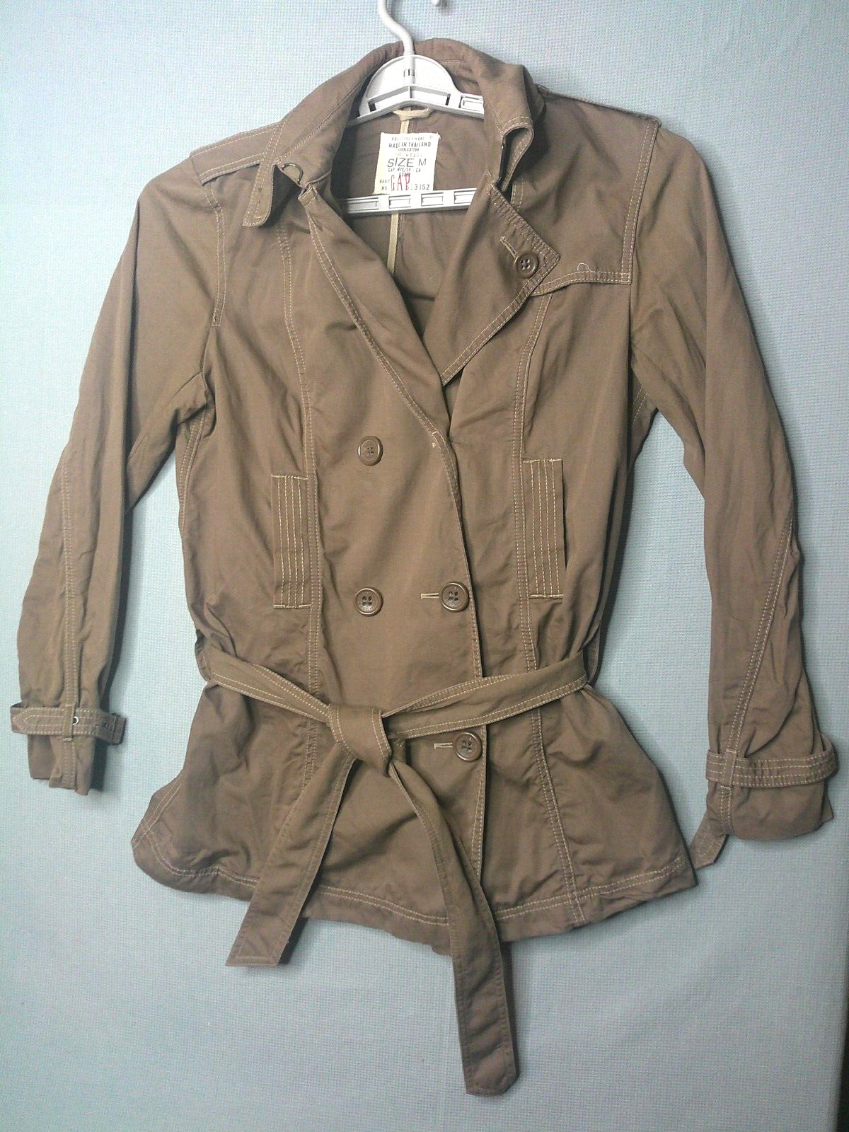 Gap Double Breasted Jacket Womens Medium Tan Belt… - image 1