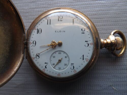 Vintage 1920's Elgin Pocket Watch 15 Jewel Gold Filled Hunter Case Rare