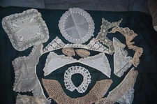 16 pc Large Lot Early Antique Net Lace French Net Lace Needle lace Trims Collar