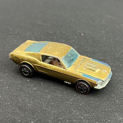 Vintage 1967 Hot Wheels Redline Custom Mustang RARE Gold Blue Window MATTEL 