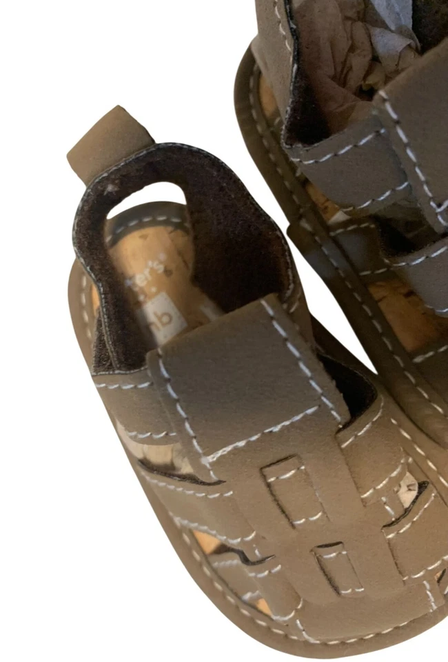 Sandalias Carters Infantil Bebé Talla Recién Nacido Tostado Beige Gancho y Lazo Zapatos Marrón Foto 4 de 4