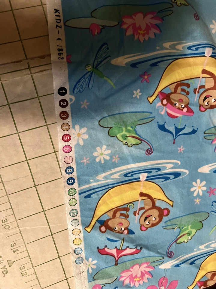 5 Yards Timeless Treasures Kidz C7862 Monkey's in boat frogs Dragonflys - Image 3 of 3