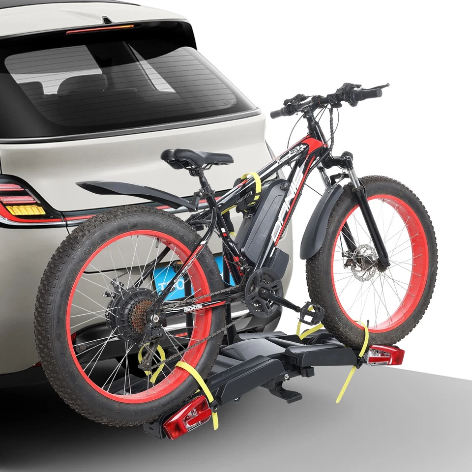 2 E-Bike Foldable Hitch Mount Rack with LED Light & Ramp and Lock Fits Fat Tire - Image 3 of 4