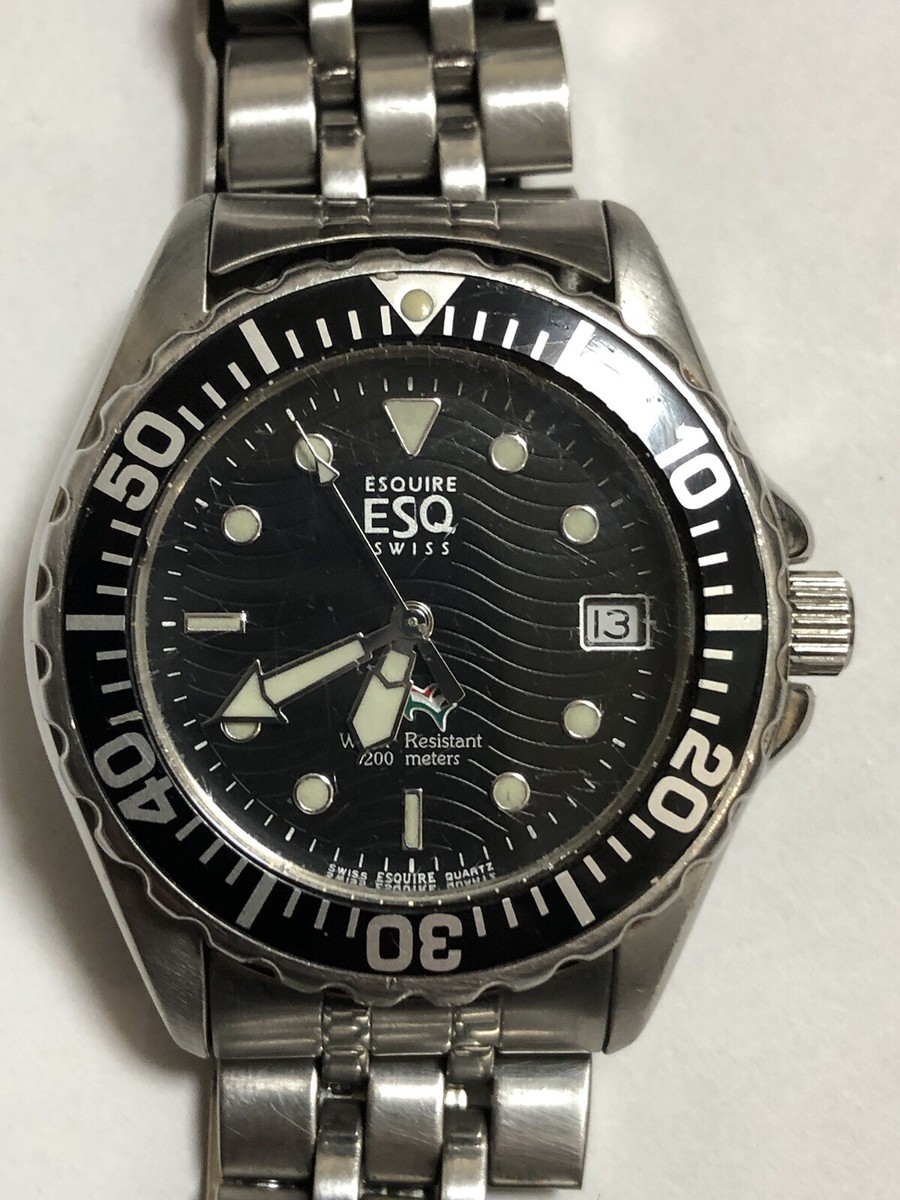 ESQ Esquire Men Silver Tone Black Dial Date Rotating Bezel Quartz