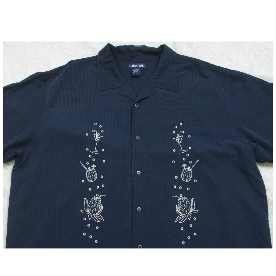 Camisa social masculina XXL Cherokee azul branca rayon poliéster manga curta 2XL 1-362 - Imagem 2 de 4