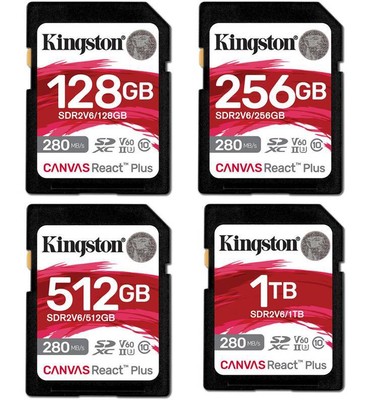Kingston SDXC Canvas React Plus UHS-II V60 280MB/s SD Memory Card 128GB 256GB