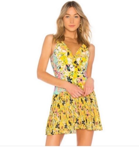 SALONI Women’s Amy Silk Floral Mini Dress Lemon Garden Size 0 Spring Easter - Picture 1 of 13